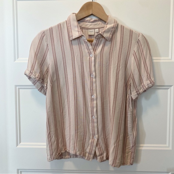 TWIK M Loose Striped Short Sleeve Buttoned Shirt - Picture 5 of 12